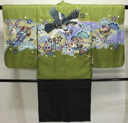 画像1: 七五三5歳着物袴15点セット 鶯色