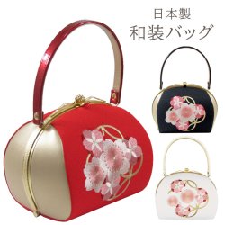 画像1: 七宝桜刺繍入り和装バッグ