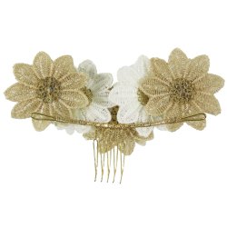 画像2: 髪飾り レースフラワーコーム 花筏（モカ）