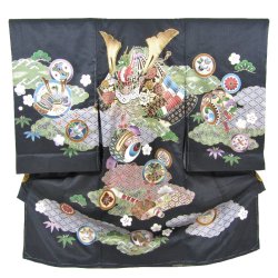 画像1: 男の子お宮参り着物（兜 黒）