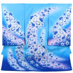 画像1: 女の子お宮参り着物 ポリエステル 水色