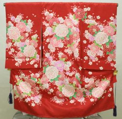 画像1: 女の子お宮参り着物　赤