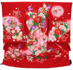 画像1: 女の子お宮参り着物　赤