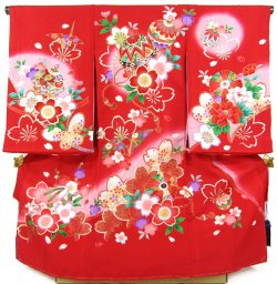 画像1: 女の子お宮参り着物　赤