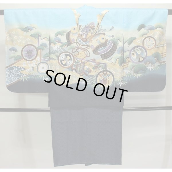 画像1: 七五三5歳着物袴15点セット 水色 (1)