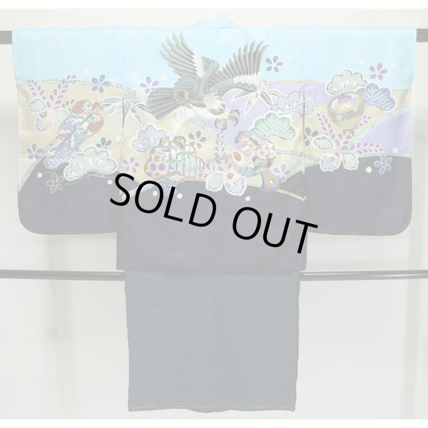 画像1: 七五三5歳着物袴15点セット 水色 (1)