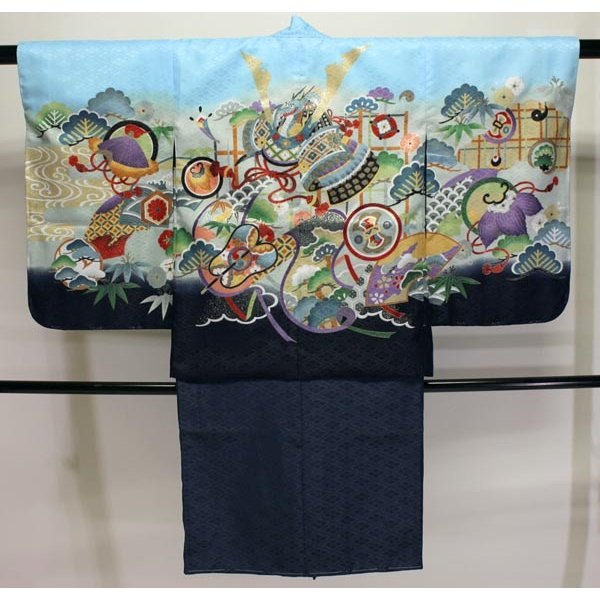 画像1: 七五三5歳着物袴15点セット 水色 (1)