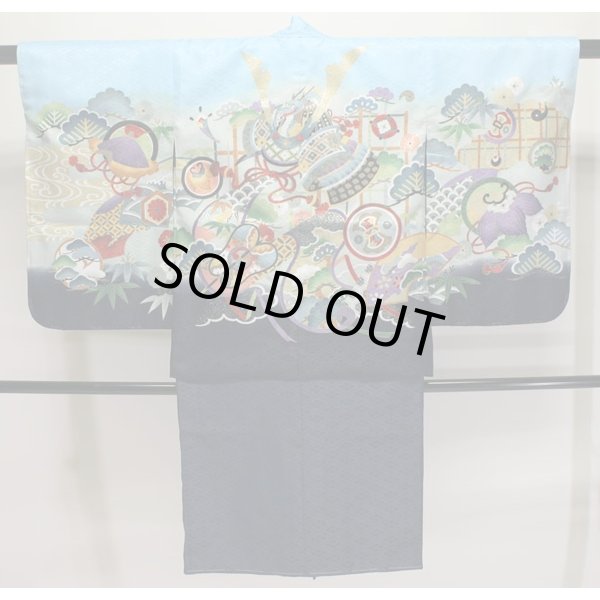 画像1: 七五三5歳着物袴15点セット 水色 (1)