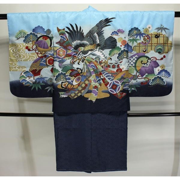 画像1: 七五三5歳着物袴15点セット 水色 (1)
