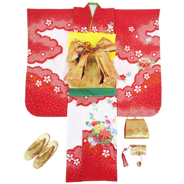画像1: 七五三女の子7歳着物20点セット合繊 (1)