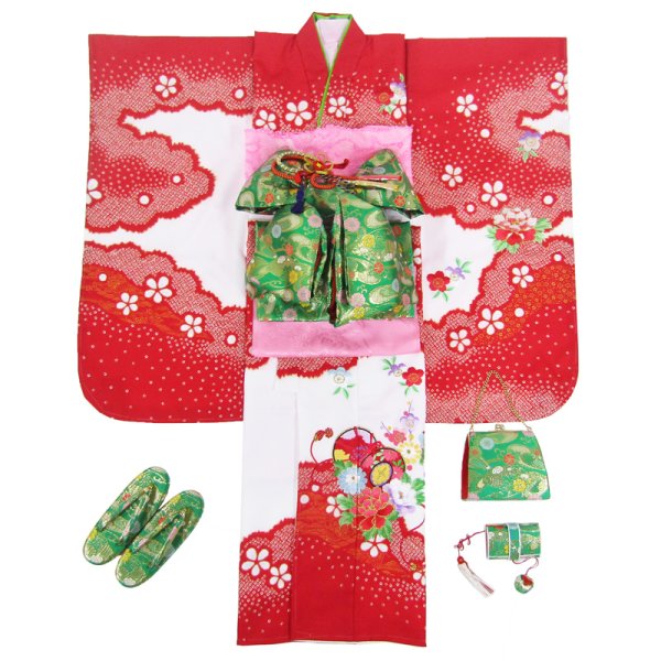 画像1: 七五三女の子7歳着物20点セット合繊 (1)