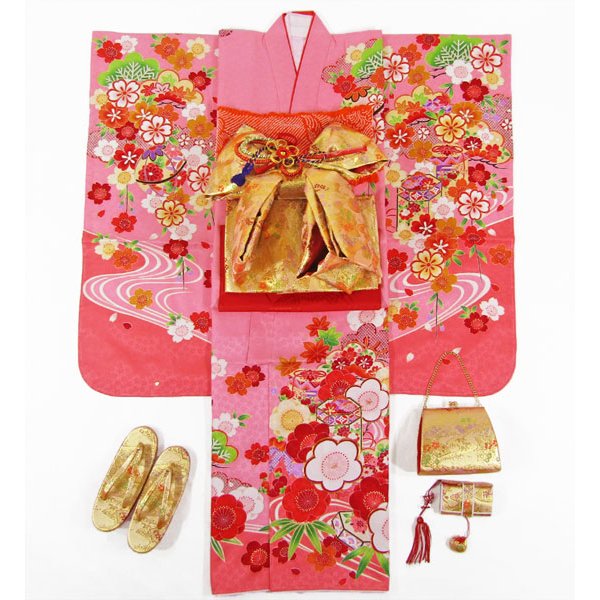 画像1: 七五三女の子7歳着物20点セット正絹 (1)