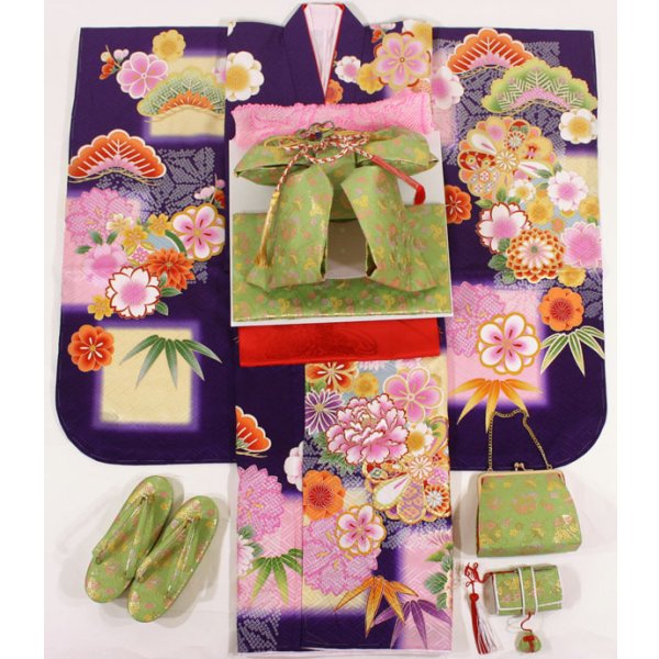 画像1: 七五三女の子7歳着物19点セット正絹 (1)