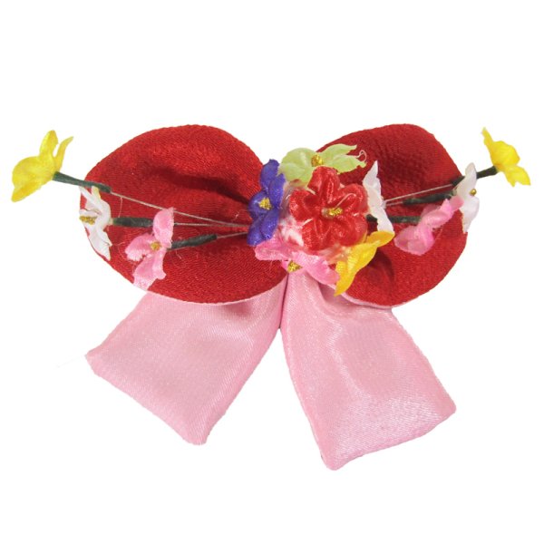 画像1: 女の子花付きリボン髪飾り (1)