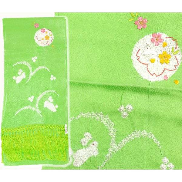 画像4: 七五三正絹絞り桜刺繍うさぎしごき (4)