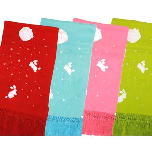 画像: 七五三正絹絞り梅刺繍うさぎしごき