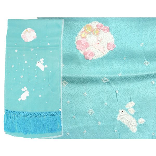 画像4: 七五三正絹絞り梅刺繍うさぎしごき (4)