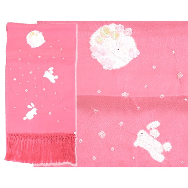 画像6: 七五三正絹絞り梅刺繍うさぎしごき (6)