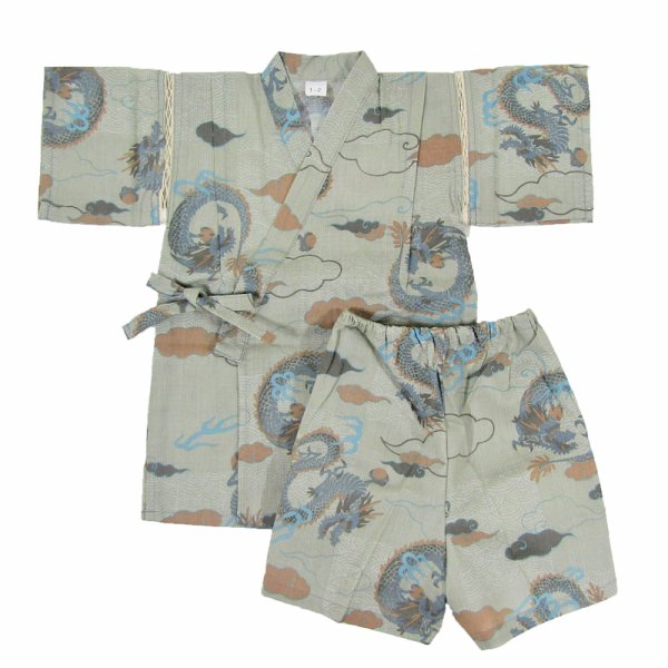 画像1: 男の子甚平90サイズ グレー (1)