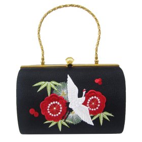 画像: 鶴松竹梅刺繍入り和装バッグ