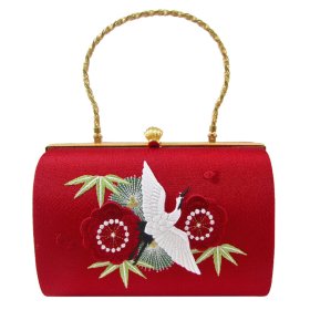 画像: 鶴松竹梅刺繍入り和装バッグ
