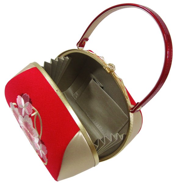 画像2: 七宝桜刺繍入り和装バッグ (2)