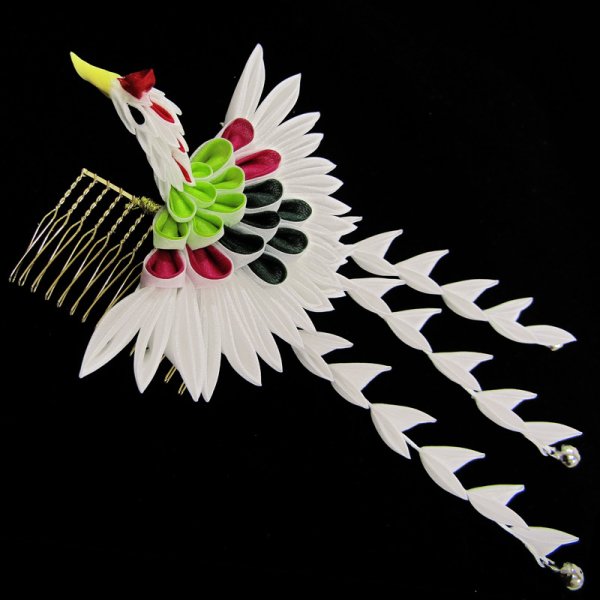 画像2: つまみ細工鶴コーム髪飾りセット (2)