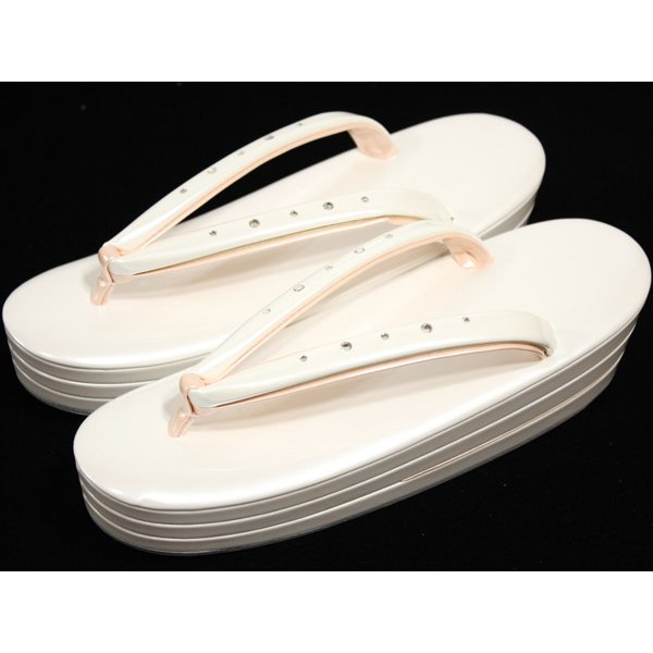 画像1: 三枚芯ラインストーン草履Fサイズ 白 (1)