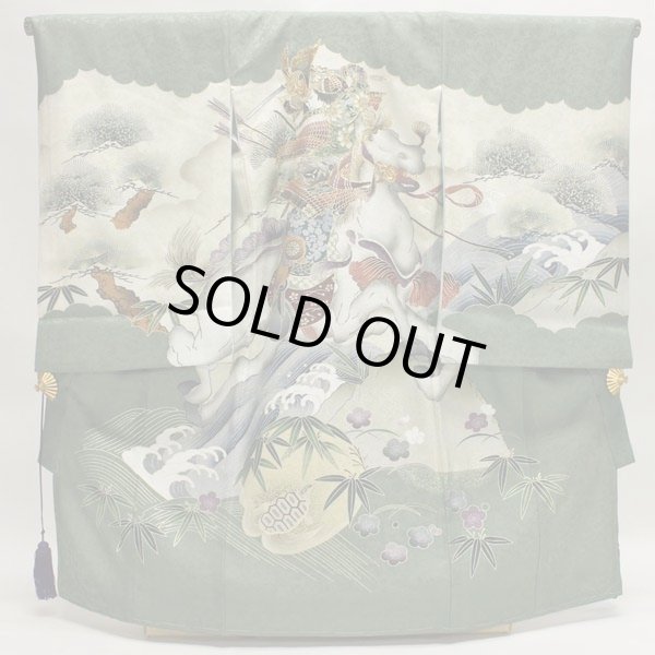 画像1: 男の子お宮参り着物 （老竹色） (1)