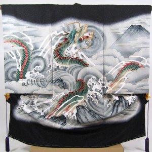 画像: 男の子お宮参り着物（龍 黒）