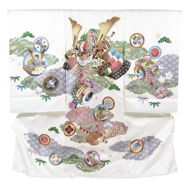 画像1: 男の子お宮参り着物（兜 白） (1)