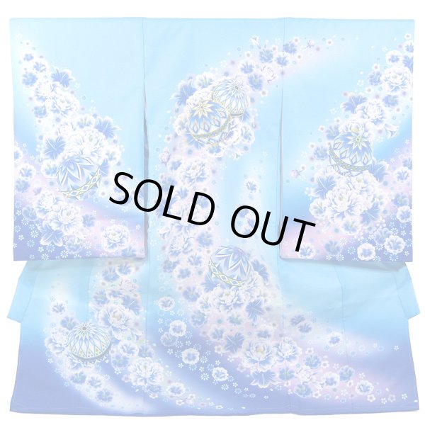 画像1: 女の子お宮参り着物 ポリエステル 水色 (1)