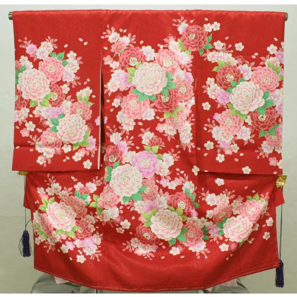 画像1: 女の子お宮参り着物　赤 (1)