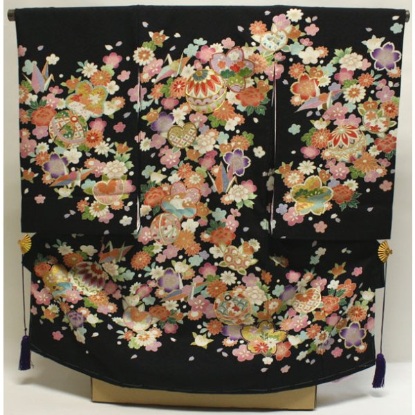 画像1: 女の子お宮参り着物 黒 (1)