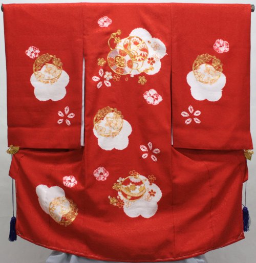 画像1: 女の子お宮参り着物　赤 (1)
