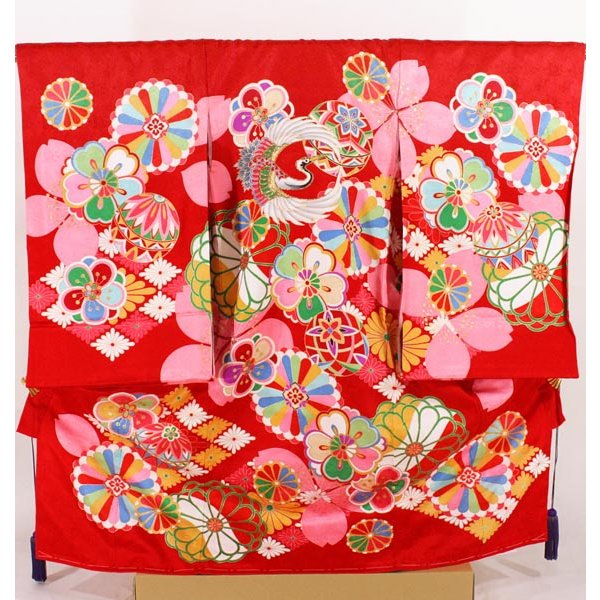 画像1: 女の子お宮参り着物　赤 (1)