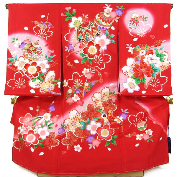 画像1: 女の子お宮参り着物　赤 (1)